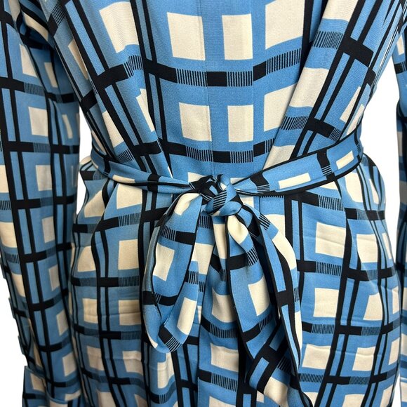 Diane Von Furstenberg Women's Slip Dress with Tie Blue Square Patterned - Size 6 - Picture 6 of 9